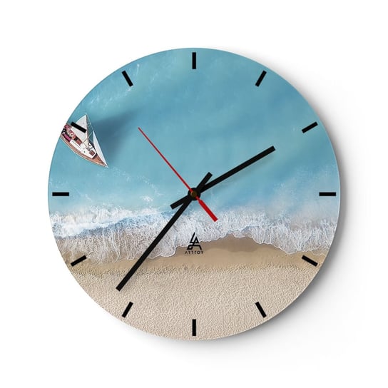 Zegar ścienny - Na granicy błękitu i złota - 30x30cm - Krajobraz Plaża Morze - Okrągły zegar na szkle - Nowoczeny Stylowy Zegar do salonu do kuchni - Cichy i Modny zegar ARTTOR