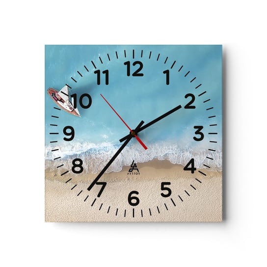 Zegar ścienny - Na granicy błękitu i złota - 40x40cm - Krajobraz Plaża Morze - Kwadratowy zegar szklany - Nowoczeny Stylowy Zegar do salonu do kuchni - Cichy i Modny zegar ARTTOR