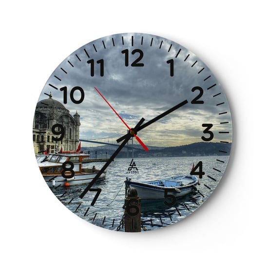 Zegar ścienny - Na granicy światów - 30x30cm - Miasto Stambuł Turcja - Okrągły zegar ścienny - Nowoczeny Stylowy Zegar do salonu do kuchni - Cichy i Modny zegar ARTTOR