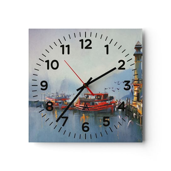 Zegar ścienny - Na końcu świata - 30x30cm - Krajobraz Port  Latarnia Morska - Kwadratowy zegar ścienny - Nowoczeny Stylowy Zegar do salonu do kuchni - Cichy i Modny zegar ARTTOR