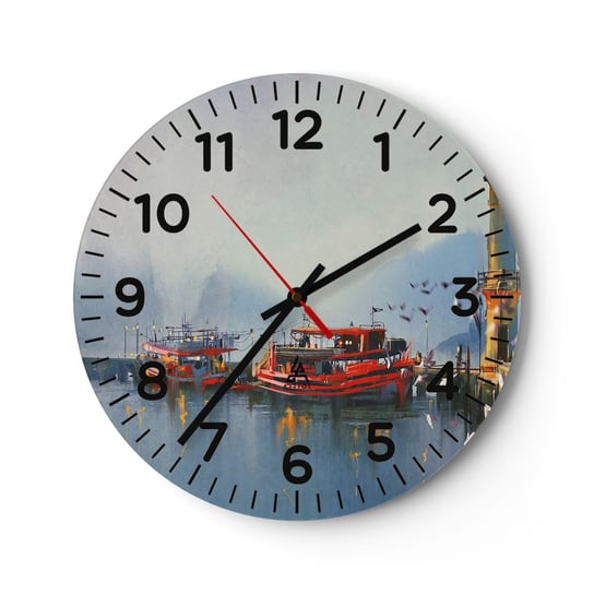 Zegar ścienny - Na końcu świata - 30x30cm - Krajobraz Port  Latarnia Morska - Okrągły zegar ścienny - Nowoczeny Stylowy Zegar do salonu do kuchni - Cichy i Modny zegar ARTTOR
