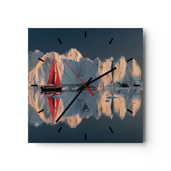 Zegar ścienny - Na krańcu świata - 30x30cm - Lodowiec Krajobraz Grenlandia - Kwadratowy zegar na szkle - Nowoczeny Stylowy Zegar do salonu do kuchni - Cichy i Modny zegar ARTTOR