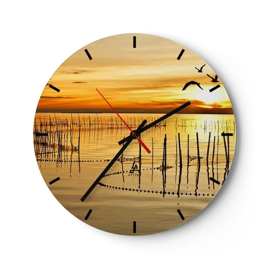 Zegar ścienny - Na łowisku - 30x30cm - Krajobraz Jezioro Sieć Rybacka - Okrągły zegar na szkle - Nowoczeny Stylowy Zegar do salonu do kuchni - Cichy i Modny zegar ARTTOR