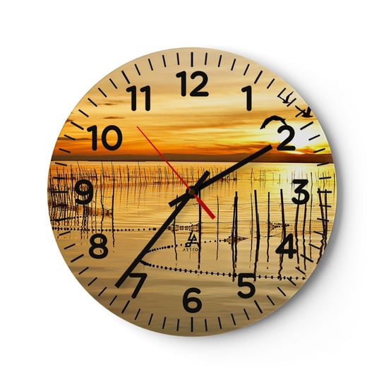 Zegar ścienny - Na łowisku - 30x30cm - Krajobraz Jezioro Sieć Rybacka - Okrągły zegar ścienny - Nowoczeny Stylowy Zegar do salonu do kuchni - Cichy i Modny zegar ARTTOR