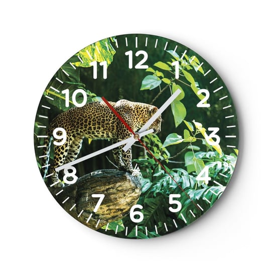 Zegar ścienny - Na łowy? - 30x30cm - Dżungla Lampart Tropiki - Okrągły zegar ścienny - Nowoczeny Stylowy Zegar do salonu do kuchni - Cichy i Modny zegar ARTTOR