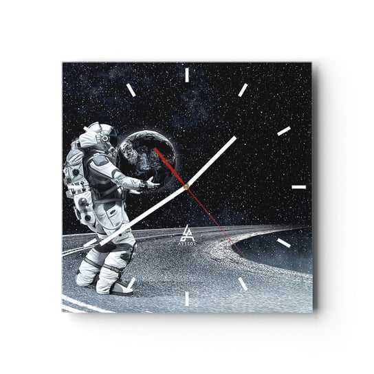 Zegar ścienny - Na Mlecznej Drodze - 30x30cm - Kosmos Astronauta Fantasy - Kwadratowy zegar na szkle - Nowoczeny Stylowy Zegar do salonu do kuchni - Cichy i Modny zegar ARTTOR