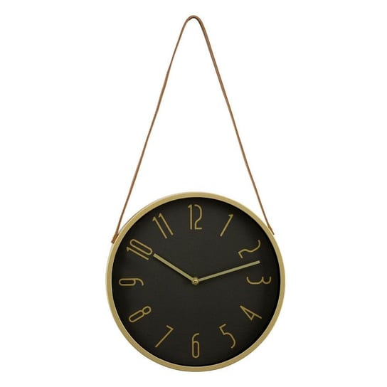 Zegar Ścienny Na Pasku Czarno Złoty Prosty Okrągły 30 Cm Eurofirany