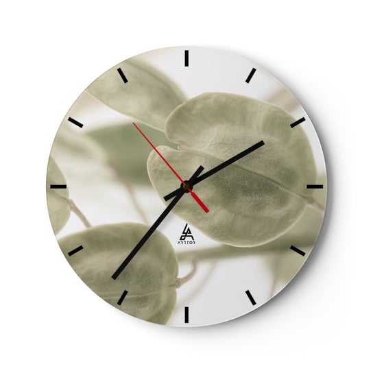 Zegar ścienny - Na początku były listki… - 40x40cm - Kwiaty Spokojny Liście - Okrągły zegar ścienny - Nowoczeny Stylowy Zegar do salonu do kuchni - Cichy i Modny zegar ARTTOR
