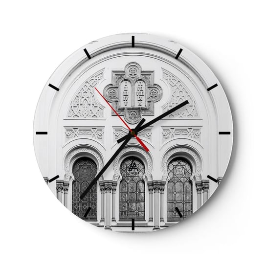 Zegar ścienny - Na pograniczu kultur - 30x30cm - Architektura Synagoga Józefów Religia - Okrągły zegar na szkle - Nowoczeny Stylowy Zegar do salonu do kuchni - Cichy i Modny zegar ARTTOR