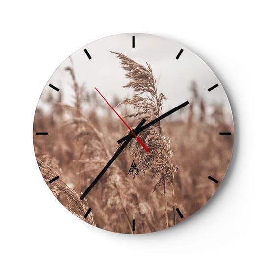 Zegar ścienny - Na polach już jesień - 30x30cm - Krajobraz Łąka Natura - Okrągły zegar na szkle - Nowoczeny Stylowy Zegar do salonu do kuchni - Cichy i Modny zegar ARTTOR