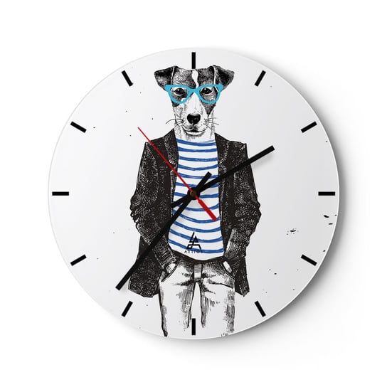 Zegar ścienny - Na psa urok - 30x30cm - Abstrakcja Mężczyzna Pies - Okrągły zegar na szkle - Nowoczeny Stylowy Zegar do salonu do kuchni - Cichy i Modny zegar ARTTOR