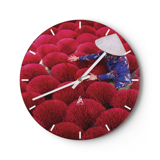 Zegar ścienny - Na ryżowym polu - 30x30cm - Krajobraz Wietnam Kwiaty - Okrągły zegar na szkle - Nowoczeny Stylowy Zegar do salonu do kuchni - Cichy i Modny zegar ARTTOR