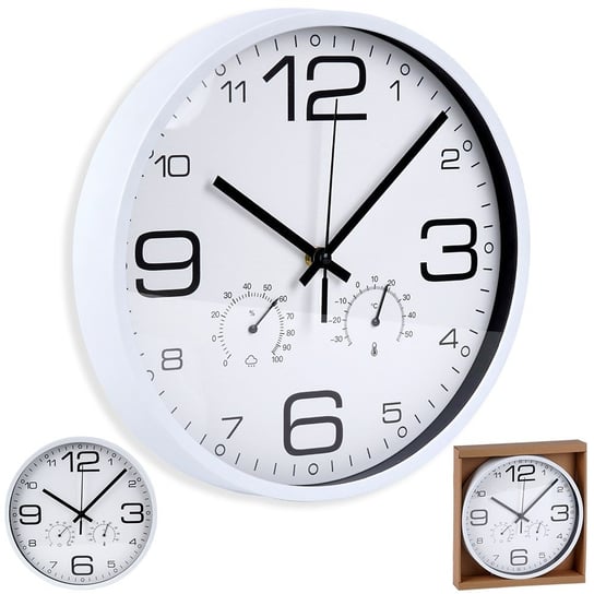 Zegar ścienny na ścianę dekoracyjny biały z termometrem higrometrem 30 cm Vilde