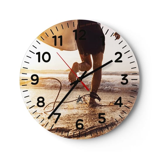 Zegar ścienny - Na spotkanie fali - 30x30cm - Surfing Plaża Wolność - Okrągły zegar ścienny - Nowoczeny Stylowy Zegar do salonu do kuchni - Cichy i Modny zegar ARTTOR