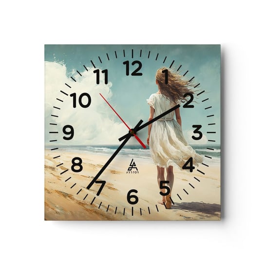 Zegar ścienny - Na spotkanie słońca i wiatru - 30x30cm - Dziewczyna Plaża Spacerować - Kwadratowy zegar ścienny - Nowoczeny Stylowy Zegar do salonu do kuchni - Cichy i Modny zegar ARTTOR