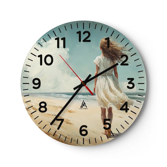 Zegar ścienny - Na spotkanie słońca i wiatru - 30x30cm - Dziewczyna Plaża Spacerować - Okrągły zegar ścienny - Nowoczeny Stylowy Zegar do salonu do kuchni - Cichy i Modny zegar ARTTOR