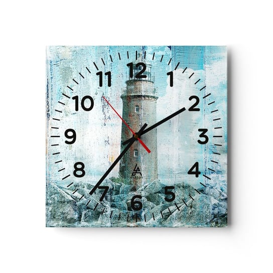 Zegar ścienny - Na starym drewnie - 30x30cm - Abstrakcja Latarnia Morska Morze - Kwadratowy zegar ścienny - Nowoczeny Stylowy Zegar do salonu do kuchni - Cichy i Modny zegar ARTTOR