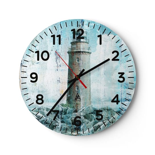 Zegar ścienny - Na starym drewnie - 30x30cm - Abstrakcja Latarnia Morska Morze - Okrągły zegar ścienny - Nowoczeny Stylowy Zegar do salonu do kuchni - Cichy i Modny zegar ARTTOR