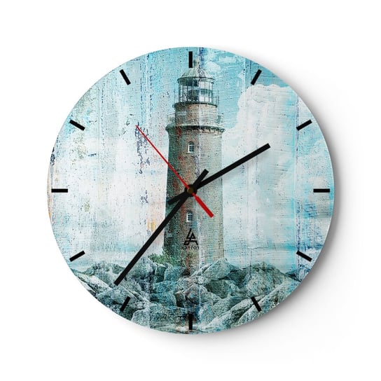 Zegar ścienny - Na starym drewnie - 40x40cm - Abstrakcja Latarnia Morska Morze - Okrągły zegar ścienny - Nowoczeny Stylowy Zegar do salonu do kuchni - Cichy i Modny zegar ARTTOR