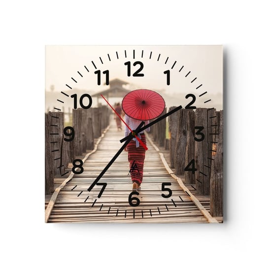 Zegar ścienny - Na starym moście - 30x30cm - Parasol Birma Drewniany Pomost - Kwadratowy zegar ścienny - Nowoczeny Stylowy Zegar do salonu do kuchni - Cichy i Modny zegar ARTTOR