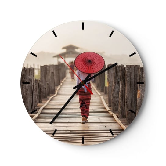 Zegar ścienny - Na starym moście - 30x30cm - Parasol Birma Drewniany Pomost - Okrągły zegar na szkle - Nowoczeny Stylowy Zegar do salonu do kuchni - Cichy i Modny zegar ARTTOR