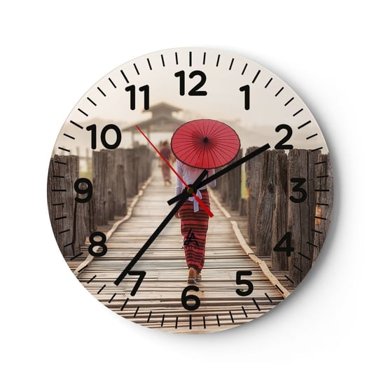 Zegar ścienny - Na starym moście - 40x40cm - Parasol Birma Drewniany Pomost - Okrągły zegar szklany - Nowoczeny Stylowy Zegar do salonu do kuchni - Cichy i Modny zegar ARTTOR