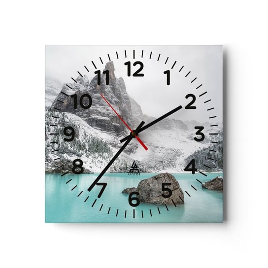 Zegar ścienny - Na straży - 30x30cm - Krajobraz Jezioro Alpy - Kwadratowy zegar ścienny - Nowoczeny Stylowy Zegar do salonu do kuchni - Cichy i Modny zegar ARTTOR