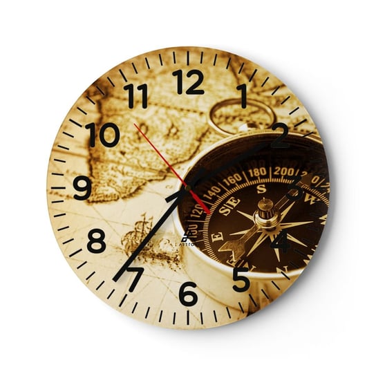 Zegar ścienny - Na wschód czy na zachód? - 30x30cm - Podróże  Mapy Świata Kompas - Okrągły zegar ścienny - Nowoczeny Stylowy Zegar do salonu do kuchni - Cichy i Modny zegar ARTTOR