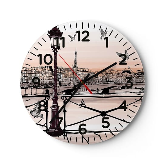 Zegar ścienny - Nad dachami Paryża - 30x30cm - Architektura Miasto Paryż - Okrągły zegar ścienny - Nowoczeny Stylowy Zegar do salonu do kuchni - Cichy i Modny zegar ARTTOR