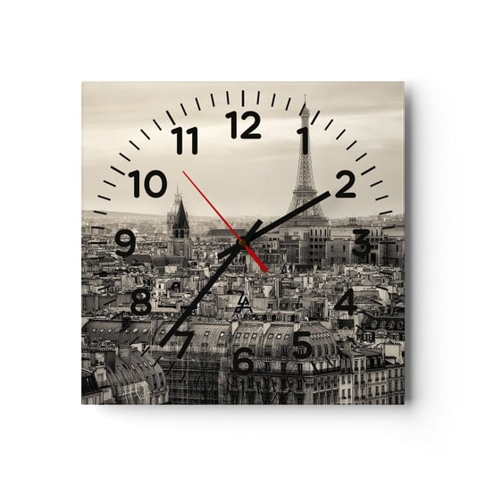 Zegar ścienny - Nad dachami Paryża - 30x30cm - Miasto Paryż Architektura - Kwadratowy zegar ścienny - Nowoczeny Stylowy Zegar do salonu do kuchni - Cichy i Modny zegar ARTTOR