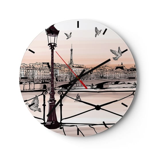 Zegar ścienny - Nad dachami Paryża - 40x40cm - Architektura Miasto Paryż - Okrągły zegar ścienny - Nowoczeny Stylowy Zegar do salonu do kuchni - Cichy i Modny zegar ARTTOR