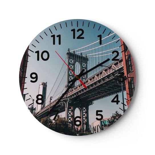Zegar ścienny - Nad falami miasta - 40x40cm - Nowy Jork Most Brookliński Architektura - Okrągły zegar szklany - Nowoczeny Stylowy Zegar do salonu do kuchni - Cichy i Modny zegar ARTTOR