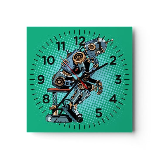 Zegar ścienny - Nad istotą bytu - 30x30cm - Abstrakcja Inteligentny Robot Dla Dzieci - Kwadratowy zegar ścienny - Nowoczeny Stylowy Zegar do salonu do kuchni - Cichy i Modny zegar ARTTOR