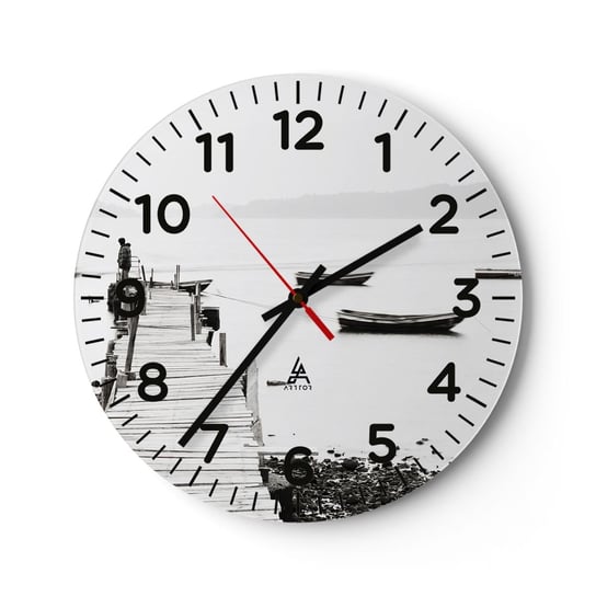 Zegar ścienny - Nad wodą cichą i czystą - 30x30cm - Krajobraz Jezioro Łódź - Okrągły zegar ścienny - Nowoczeny Stylowy Zegar do salonu do kuchni - Cichy i Modny zegar ARTTOR