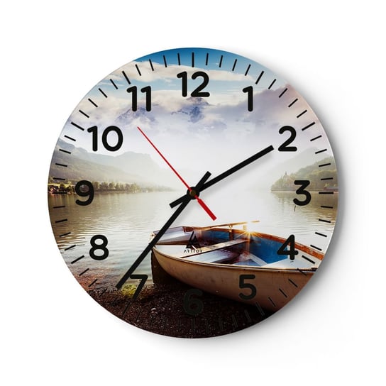Zegar ścienny - Nad wodą wielką i czystą - 40x40cm - Krajobraz Jezioro Góry - Okrągły zegar szklany - Nowoczeny Stylowy Zegar do salonu do kuchni - Cichy i Modny zegar ARTTOR