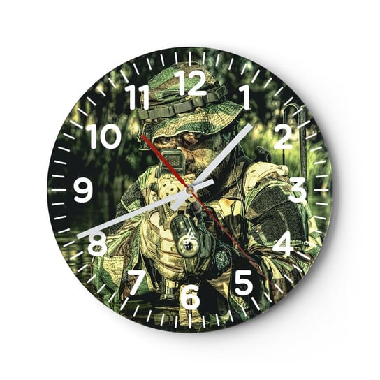 Zegar ścienny - Najlepszy z najlepszych - 40x40cm - Militaria Żołnierz Karabin - Okrągły zegar szklany - Nowoczeny Stylowy Zegar do salonu do kuchni - Cichy i Modny zegar ARTTOR