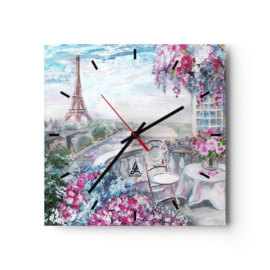 Zegar ścienny - Najpiękniej tu w maju - 30x30cm - Miasto Wieża Eiffla Paryż - Kwadratowy zegar na szkle - Nowoczeny Stylowy Zegar do salonu do kuchni - Cichy i Modny zegar ARTTOR