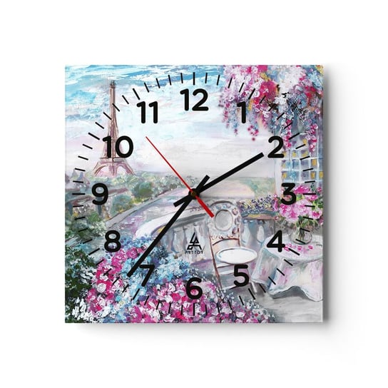 Zegar ścienny - Najpiękniej tu w maju - 30x30cm - Miasto Wieża Eiffla Paryż - Kwadratowy zegar ścienny - Nowoczeny Stylowy Zegar do salonu do kuchni - Cichy i Modny zegar ARTTOR