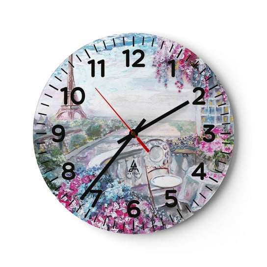 Zegar ścienny - Najpiękniej tu w maju - 30x30cm - Miasto Wieża Eiffla Paryż - Okrągły zegar ścienny - Nowoczeny Stylowy Zegar do salonu do kuchni - Cichy i Modny zegar ARTTOR