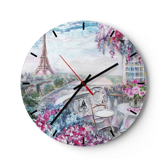 Zegar ścienny - Najpiękniej tu w maju - 40x40cm - Miasto Wieża Eiffla Paryż - Okrągły zegar ścienny - Nowoczeny Stylowy Zegar do salonu do kuchni - Cichy i Modny zegar ARTTOR