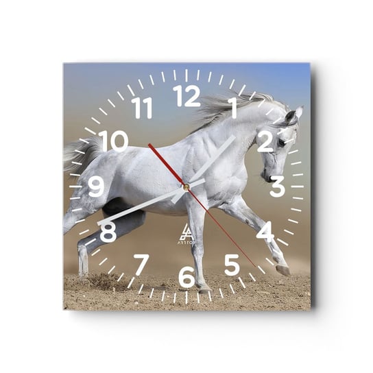 Zegar ścienny - Najpiękniejsza arabska baśń - 30x30cm - Koń Zwierzęta Galop - Kwadratowy zegar ścienny - Nowoczeny Stylowy Zegar do salonu do kuchni - Cichy i Modny zegar ARTTOR