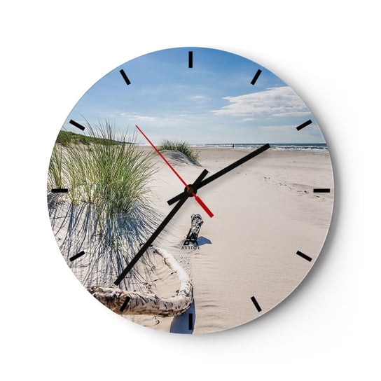 Zegar ścienny - Najpiękniejsza? Bałtycka - 30x30cm - Morze Plaża Wydma - Okrągły zegar na szkle - Nowoczeny Stylowy Zegar do salonu do kuchni - Cichy i Modny zegar ARTTOR