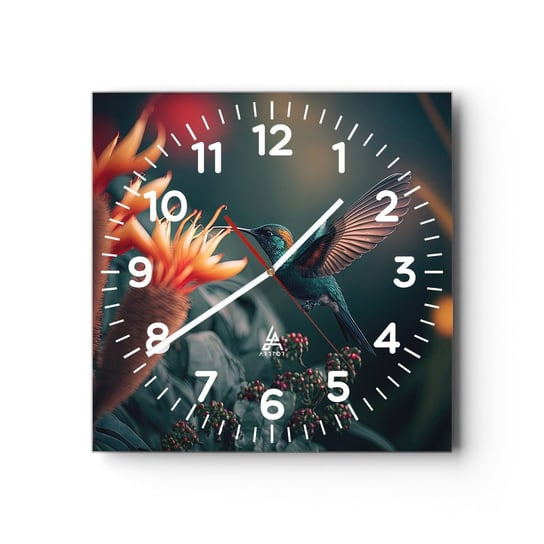 Zegar ścienny - naprawdę barwne życie - 30x30cm - Ptak Egzotyczny Kwiat - Kwadratowy zegar ścienny - Nowoczeny Stylowy Zegar do salonu do kuchni - Cichy i Modny zegar ARTTOR