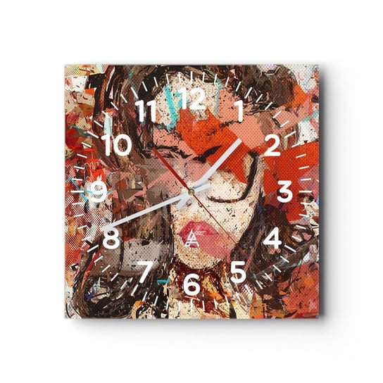 Zegar ścienny - Naprawdę, jaka jesteś, nie wie nikt - 30x30cm - Abstrakcja Portret Kobiety Grafika - Kwadratowy zegar ścienny - Nowoczeny Stylowy Zegar do salonu do kuchni - Cichy i Modny zegar ARTTOR