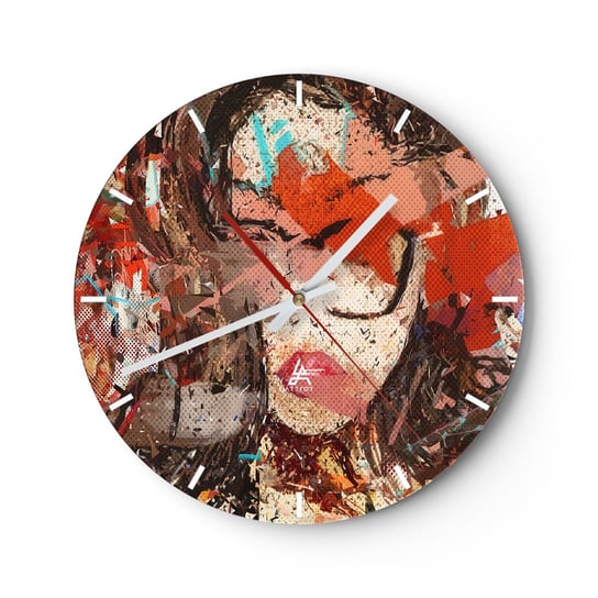 Zegar ścienny - Naprawdę, jaka jesteś, nie wie nikt - 30x30cm - Abstrakcja Portret Kobiety Grafika - Okrągły zegar na szkle - Nowoczeny Stylowy Zegar do salonu do kuchni - Cichy i Modny zegar ARTTOR