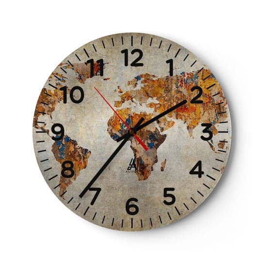 Zegar ścienny - Naprawdę wielki świat - 30x30cm - Mapa Świata Grafika Kontynenty - Okrągły zegar ścienny - Nowoczeny Stylowy Zegar do salonu do kuchni - Cichy i Modny zegar ARTTOR