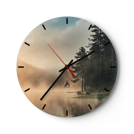 Zegar ścienny - Narodziny dnia - 40x40cm - Krajobraz Jezioro Las - Okrągły zegar ścienny - Nowoczeny Stylowy Zegar do salonu do kuchni - Cichy i Modny zegar ARTTOR