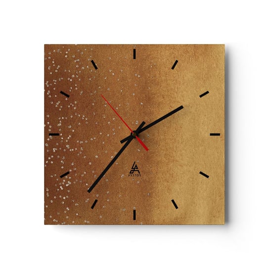 Zegar ścienny - Narodziny światła - 30x30cm - Abstrakcja Sztuka Złoto - Kwadratowy zegar na szkle - Nowoczeny Stylowy Zegar do salonu do kuchni - Cichy i Modny zegar ARTTOR