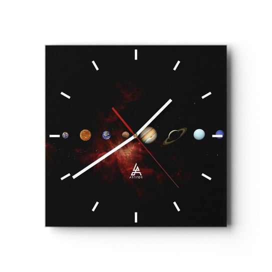 Zegar ścienny - Nasza okolica - 30x30cm - Układ Słoneczny Planety Kosmos - Kwadratowy zegar na szkle - Nowoczeny Stylowy Zegar do salonu do kuchni - Cichy i Modny zegar ARTTOR