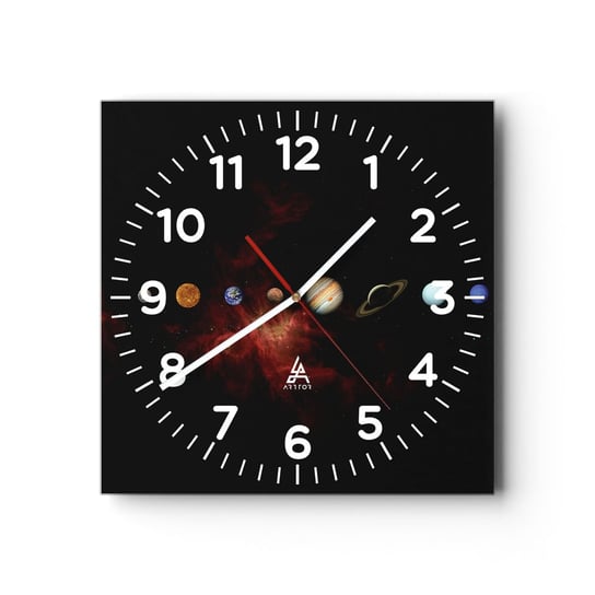 Zegar ścienny - Nasza okolica - 30x30cm - Układ Słoneczny Planety Kosmos - Kwadratowy zegar ścienny - Nowoczeny Stylowy Zegar do salonu do kuchni - Cichy i Modny zegar ARTTOR